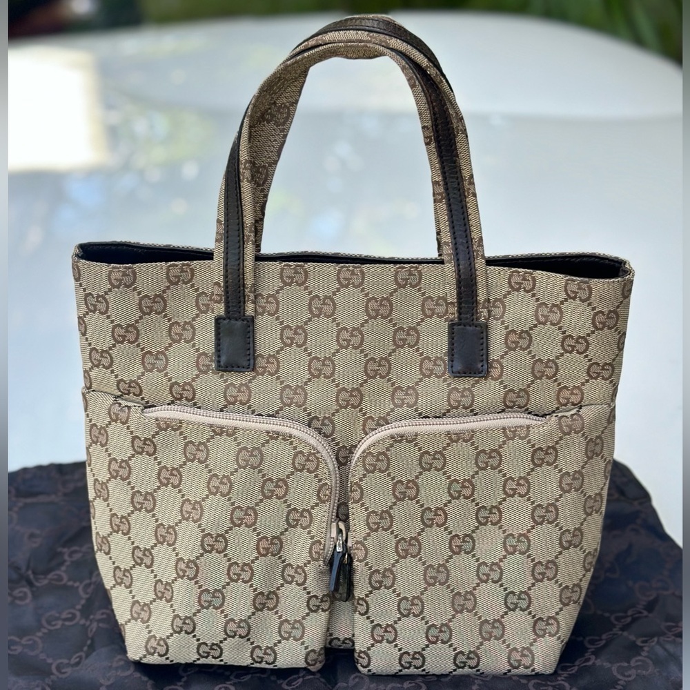 SOLD - Vintage Gucci GG Canvas Double Pocket Mini Tote – Made in Italy